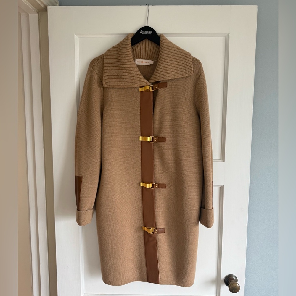 Tory Burch Tan Shacket Coat with Gold Buckles